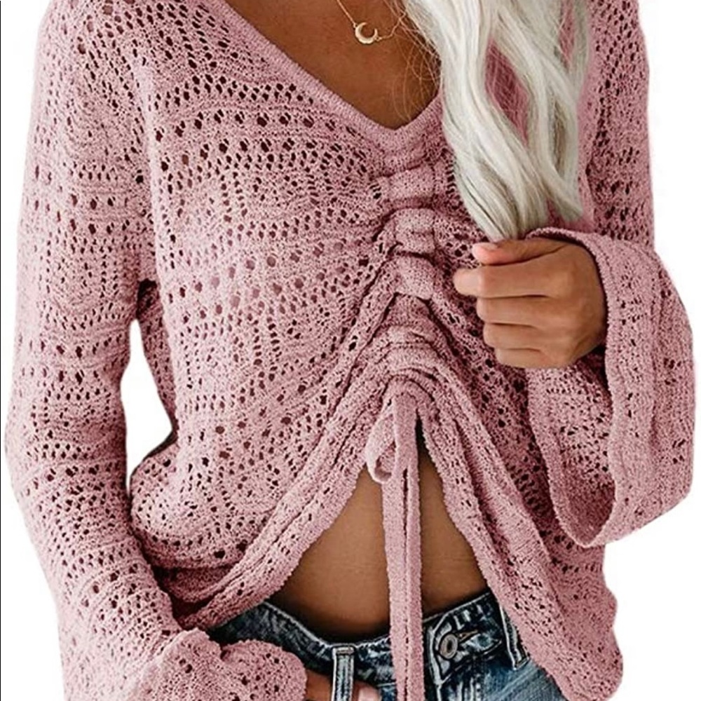NWOT light pink crochet sweater